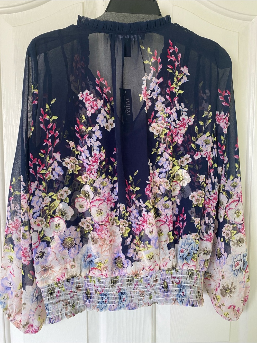 White House Black Market Navy Floral Sheer Blouson - Picture 7 of 9